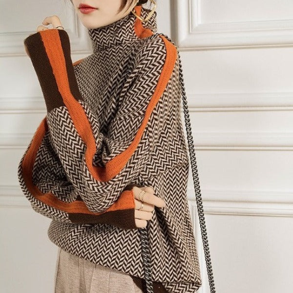 Vera | Maglione a Collo Alto con Strisce a Contrasto